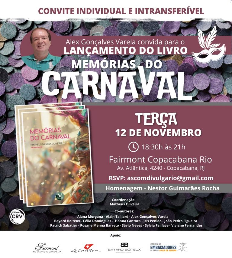 Lançamento do Livro Memórias do Carnaval com Coautoria de Alex Gonçalves Varela no Fairmont Copacabana