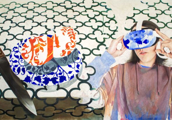Mariana Riera Um ensaio para modificar o espaço, 2026 Técnica mista sobre papel de algodão 125 × 233 cm
